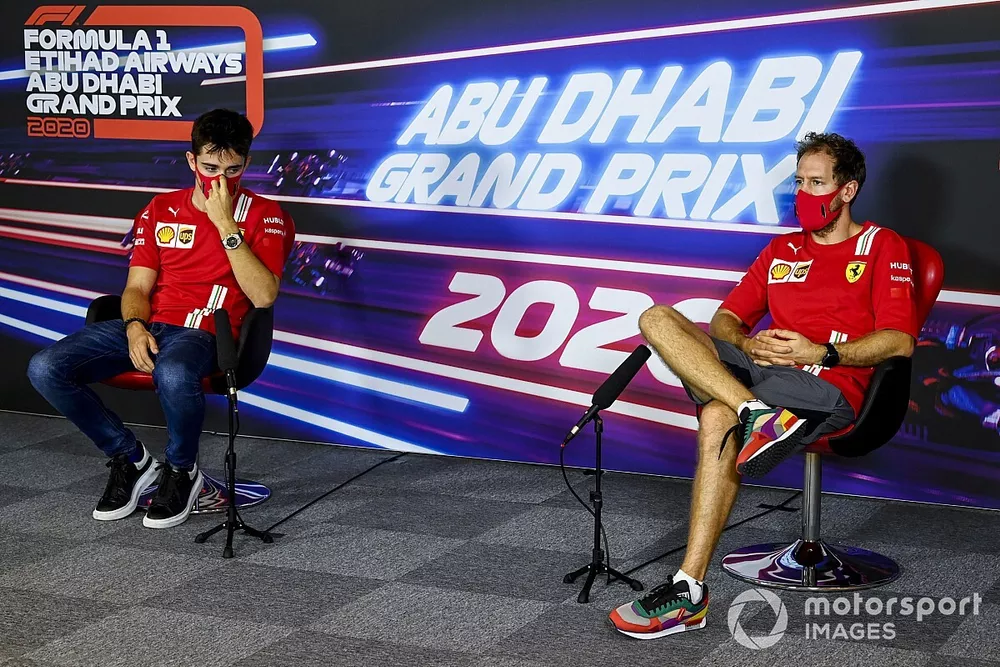 Charles Leclerc, Ferrari and Sebastian Vettel, Ferrari in the press conference 