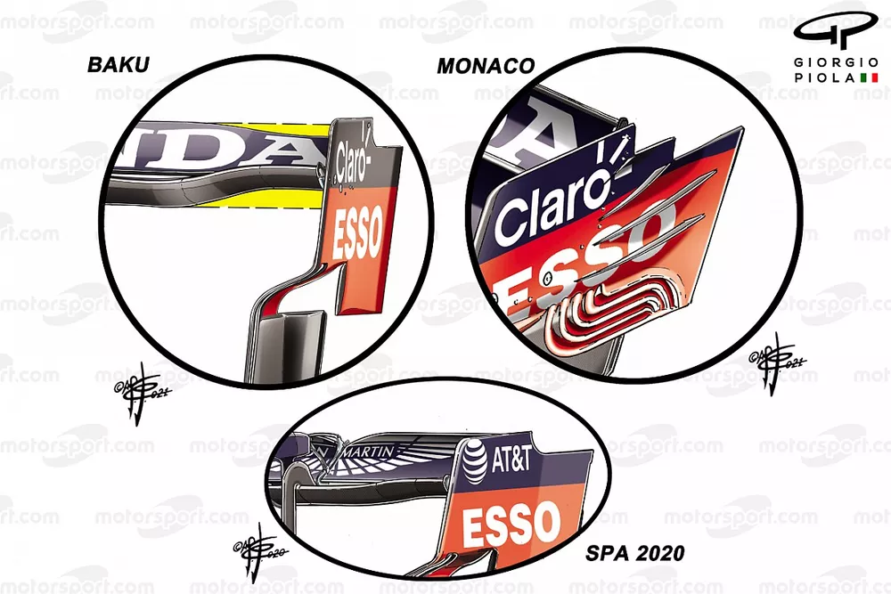 Comparaison des solutions d'aileron arri&egrave;re sur la Red Bull RB16B