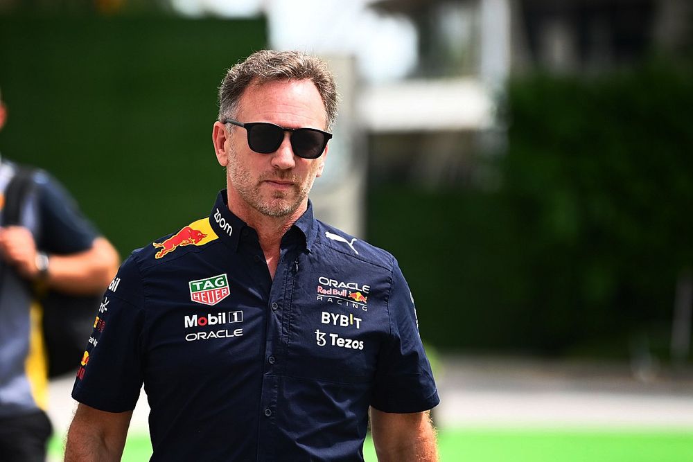 Christian Horner, Team Principal, Red Bull Racing, arrives at the track