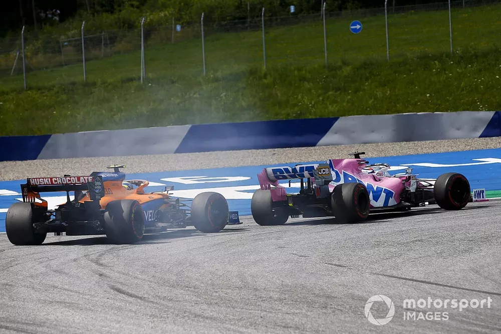 Sergio P&eacute;rez, Racing Point RP20, Lando Norris, McLaren MCL35