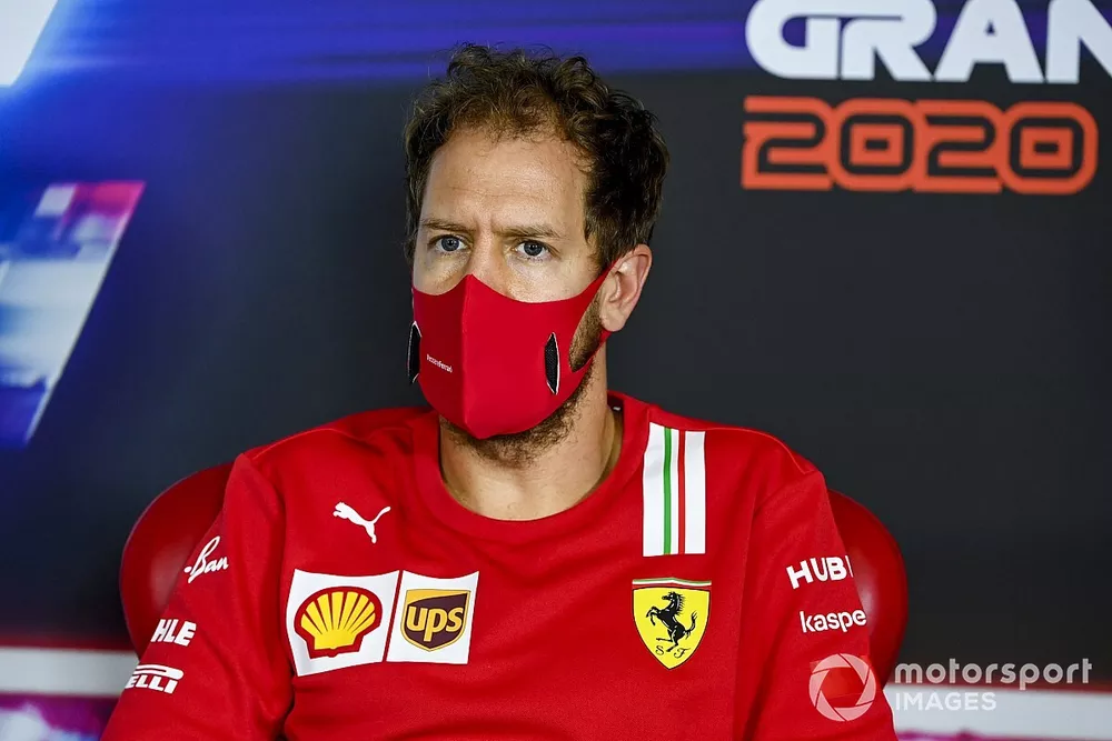 Sebastian Vettel, Ferrari in the press conference 