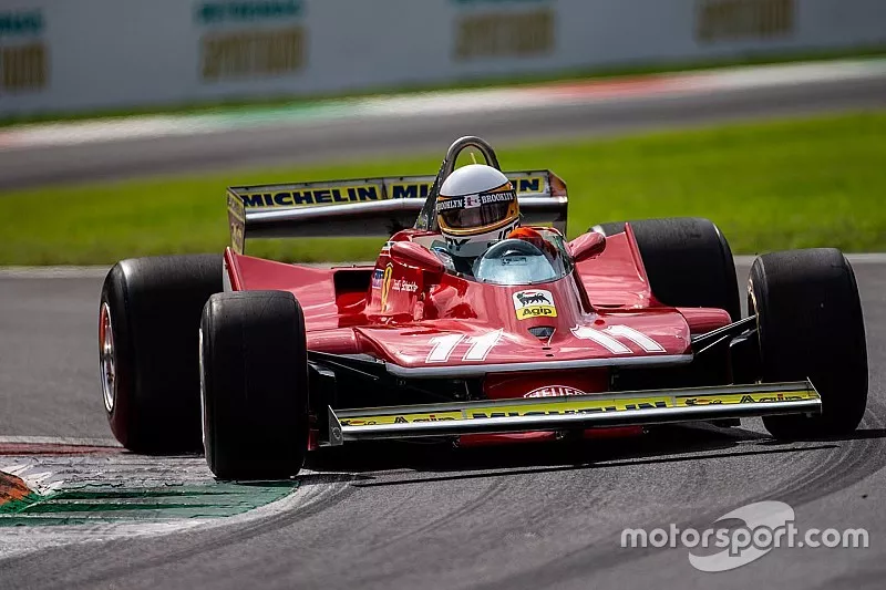 Jody Scheckter demonstrates the Ferrari 312T4 he won his world championship title with 40 years ago