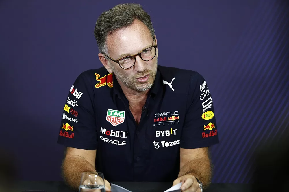 Christian Horner, Team Principal, Red Bull Racing, in a press conference regarding the recent findings of the cost cap breach. The FIA have handed Red Bull a $7m fine and an aero testing reduction