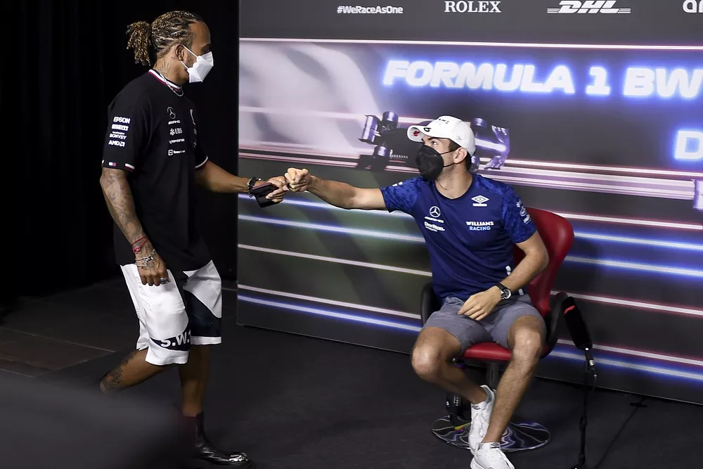 Lewis Hamilton, Mercedes et Nicholas Latifi, Williams, en conf&eacute;rence de presse