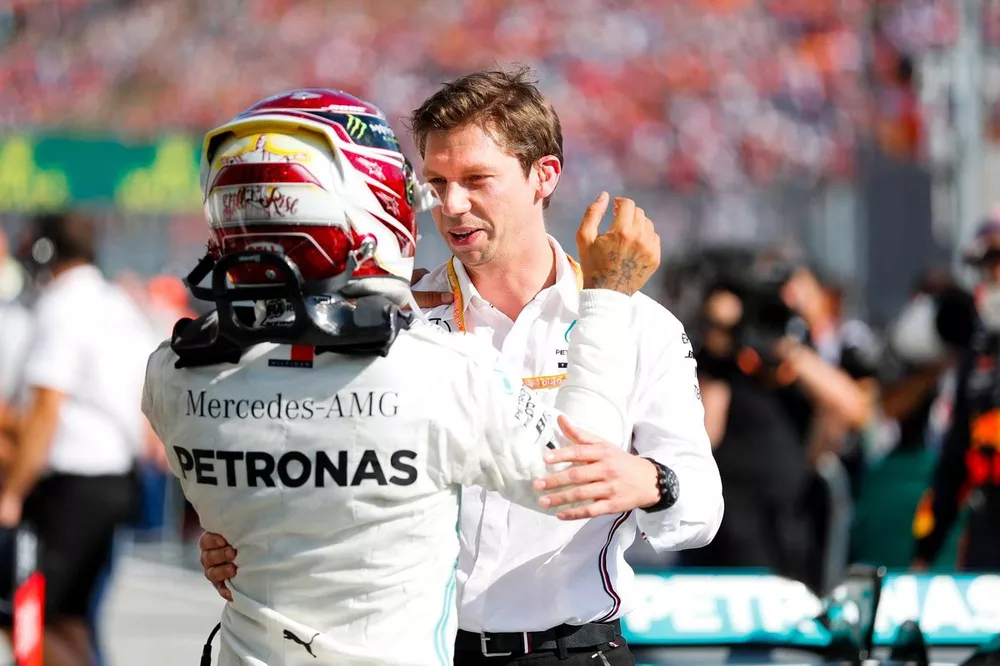 Race Winner Lewis Hamilton, Mercedes AMG F1 celebrates in Parc Ferme with James Vowles, Motorsport Strategy Director, Mercedes AMG F!