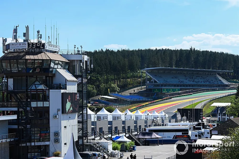 The support race paddock and new grandstand at Eau Rouge