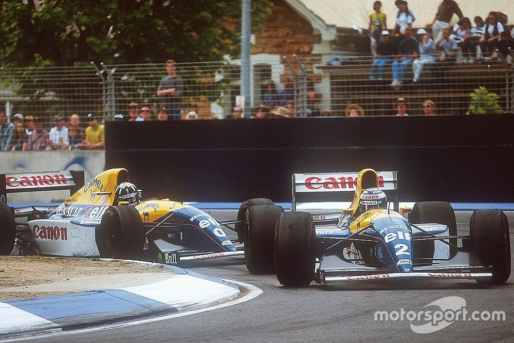 Alain Prost, Williams FW15C leads teammate Damon Hill, Williams FW15C