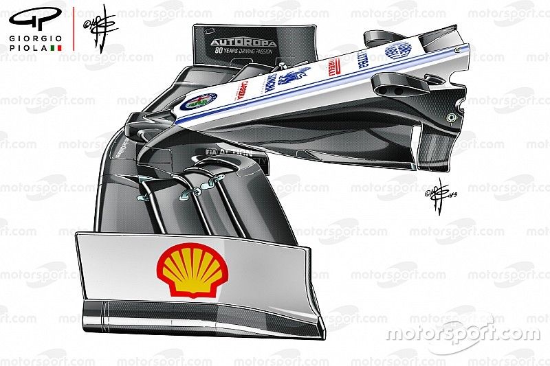 Aler&oacute;n delantero y morro del Alfa Romeo Racing C38