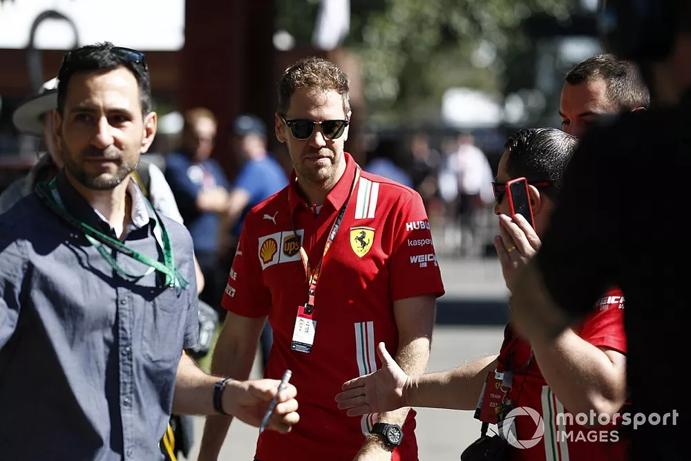 Sebastian Vettel, Ferrari, arrives at the track