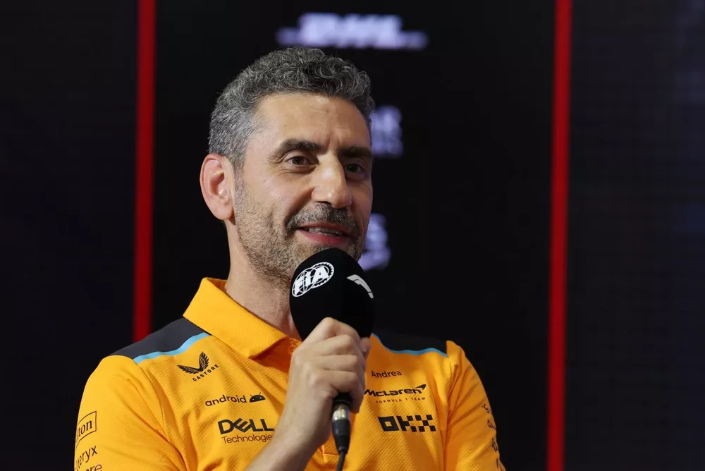 Andrea Stella, director de equipo de McLaren, en la rueda de prensa de los directores de equipo