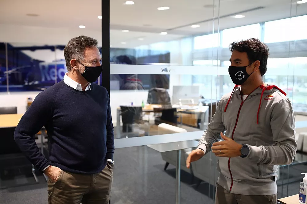 Sergio Perez, Red Bull Racing with Christian Horner, Red Bull Racing Team Principal  