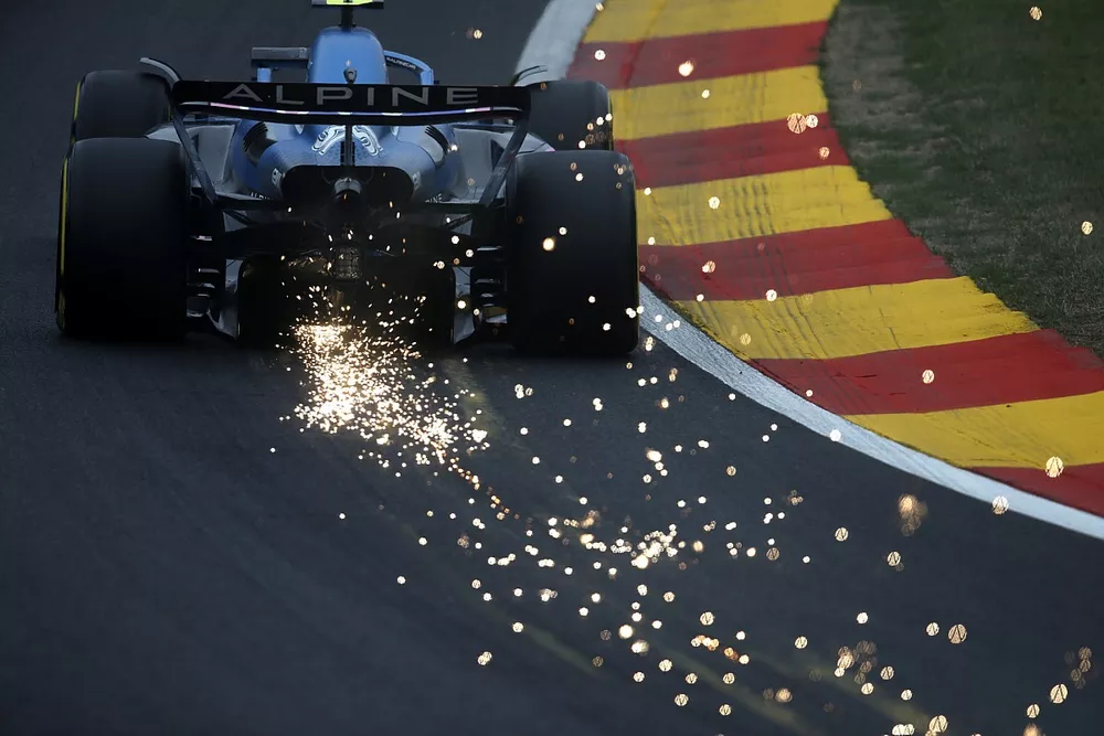 Esteban Ocon, Alpine A522, kicks up some sparks