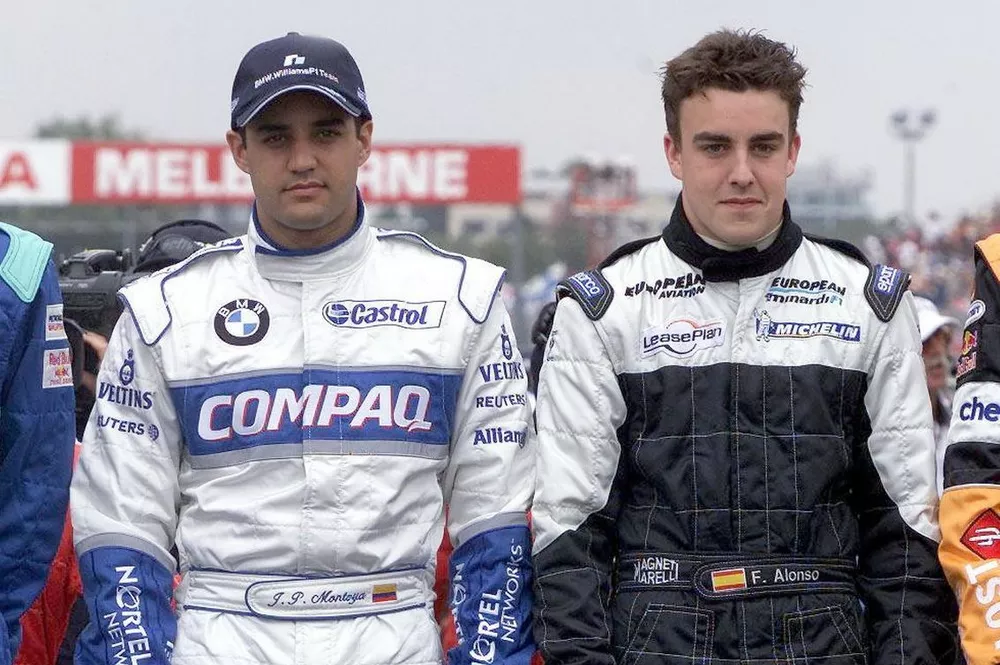 Kimi Raikkonen, Sauber C20, Juan Pablo Montoya, Williams, Fernando Alonso, Minardi y Enrique Bernoldi, Arrows