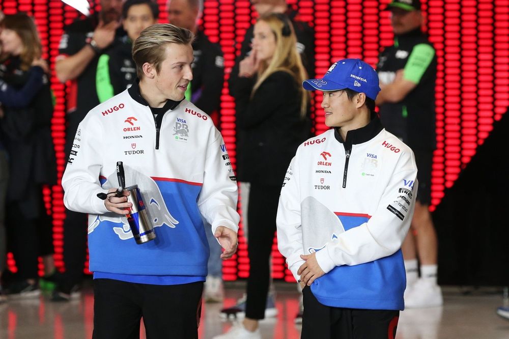 Liam Lawson, Visa Cash App RB F1 Team, Yuki Tsunoda, Visa Cash App RB F1 Team, at the drivers parade 