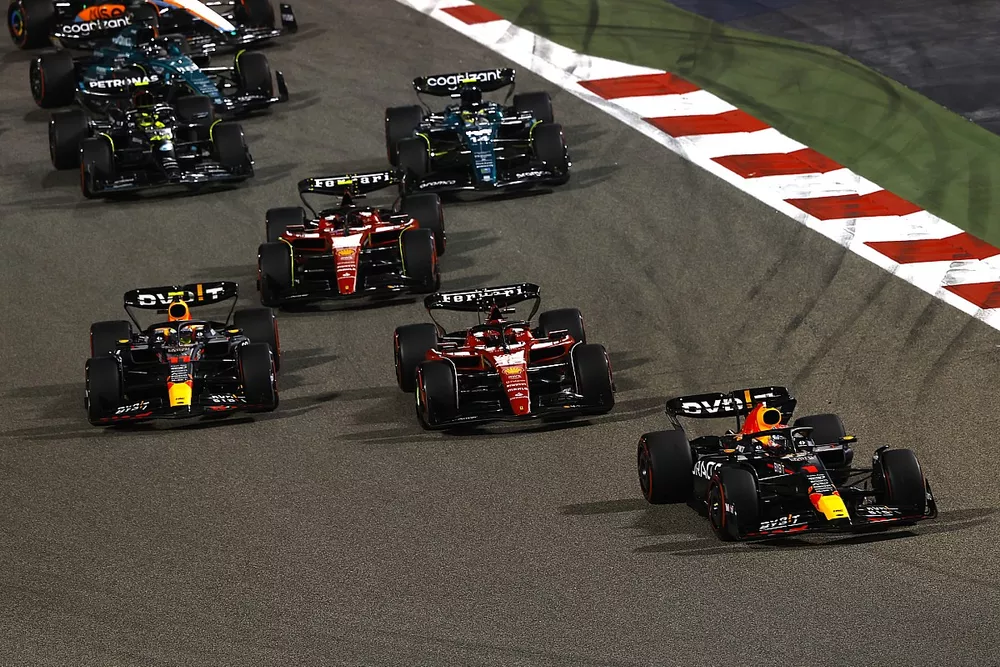 Max Verstappen, Red Bull Racing RB19, Charles Leclerc, Ferrari SF-23, Sergio Perez, Red Bull Racing RB19, Carlos Sainz, Ferrari SF-23, Fernando Alonso, Aston Martin AMR23