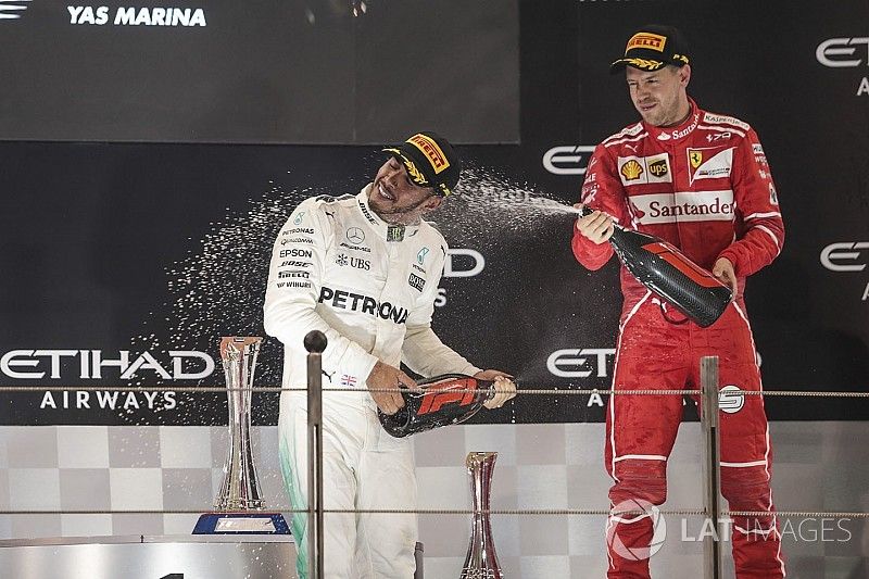 Podium: second place Lewis Hamilton, Mercedes AMG F1, third place Sebastian Vettel, Ferrari