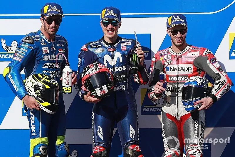 Podium: race winner Maverick Vi&ntilde;ales, Yamaha Factory Racing, second place Andrea Iannone, Team Suzuki MotoGP, third place Andrea Dovizioso, Ducati Team
