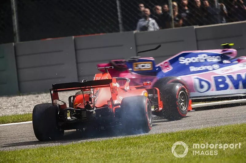 Lance Stroll, Racing Point RP19, Sebastian Vettel, Ferrari SF90 spins, 