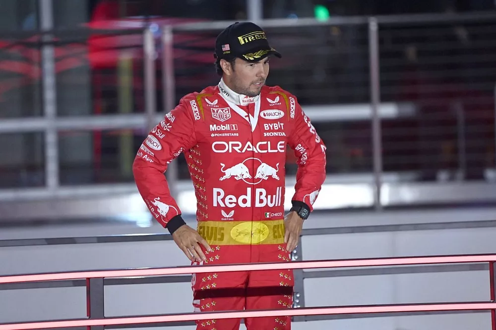 Sergio Perez, Red Bull Racing, 3rd position, on the podium