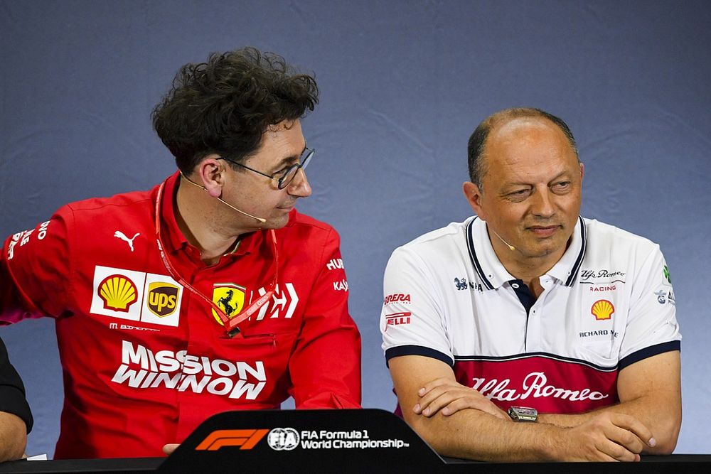 Mattia Binotto, Team Principal Ferrari, and Frederic Vasseur, Team Principal, Alfa Romeo Racing, in a Press Conference