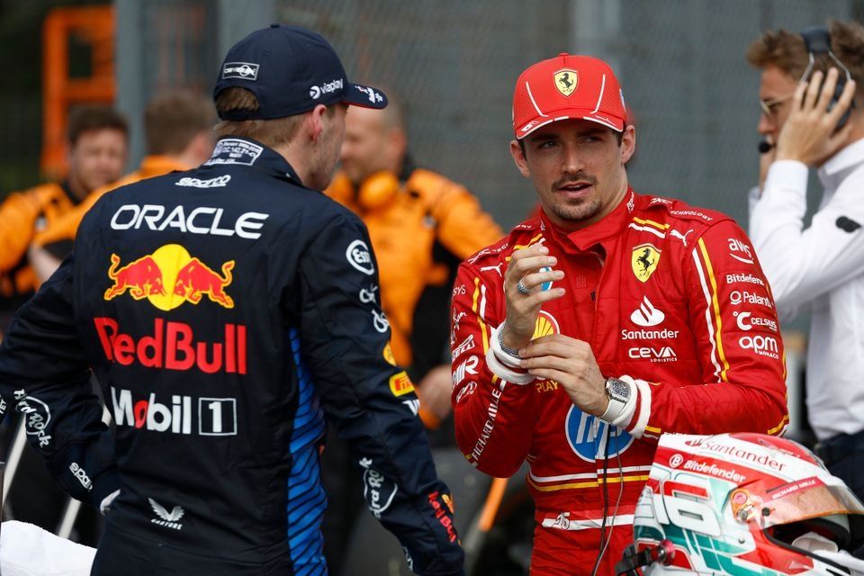 Max Verstappen, Red Bull Racing, Charles Leclerc, Scuderia Ferrari, charla en Parc Ferme.