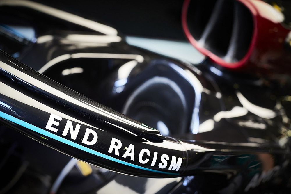 #WeRaceAsOne branding on the car of Lewis Hamilton, Mercedes F1 W11