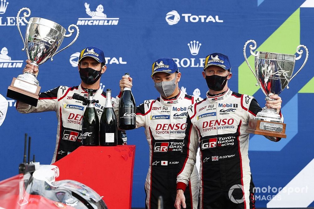 Podium: #7 Toyota Gazoo Racing Toyota TS050: Mike Conway, Kamui Kobayashi, Jose Maria Lopez