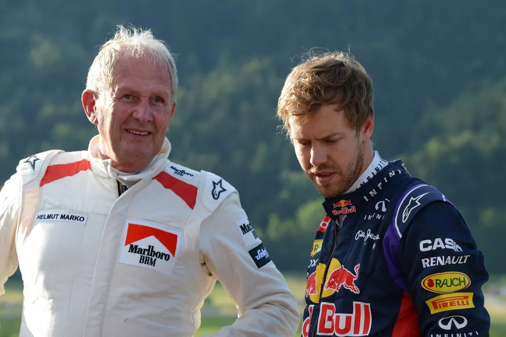 Dr Helmut Marko, Red Bull Motorsport Consultant, Sebastian Vettel, Red Bull Racing