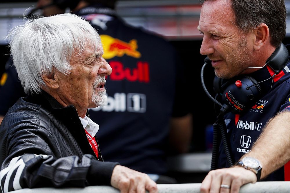 Bernie Ecclestone, Presidente Emiritus de F&oacute;rmula 1, y Christian Horner, Director, Red Bull Racing