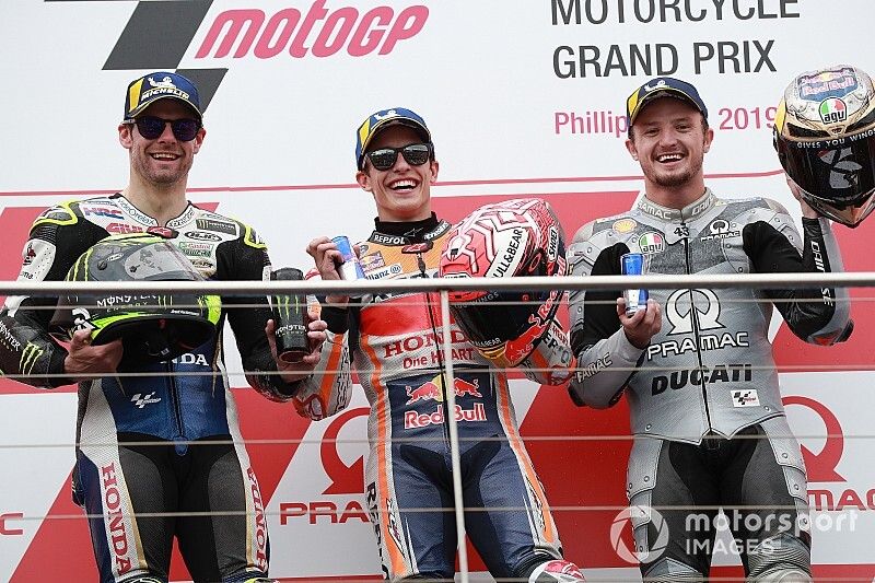 Podium: race winner Marc Marquez, Repsol Honda Team, second place Cal Crutchlow, Team LCR Honda, third place Jack Miller, Pramac Racing

