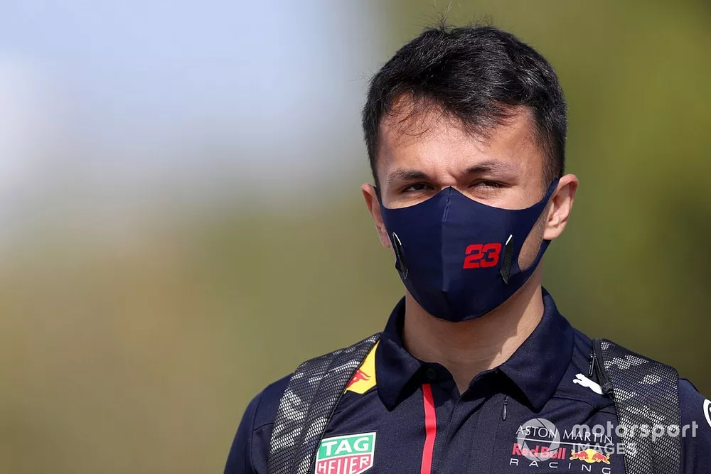 Alex Albon, Red Bull Racing arrives at the track