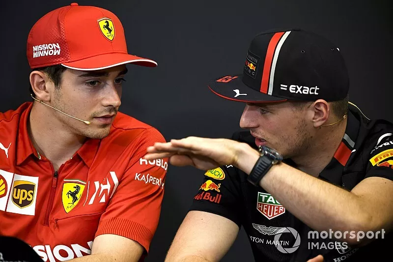 Charles Leclerc, Ferrari and Max Verstappen, Red Bull Racing in Press Conference