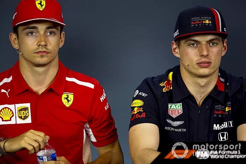 Charles Leclerc, Ferrari and Max Verstappen, Red Bull Racing in the Press Conference 