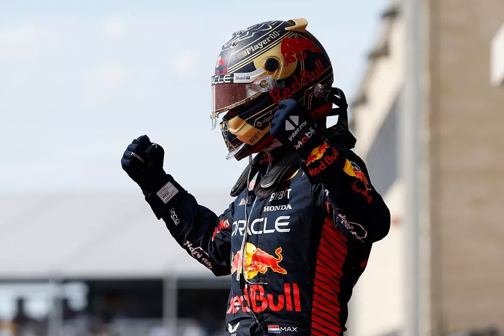 Max Verstappen, Red Bull Racing, 1st position, celebrates on arrival in Parc Ferme