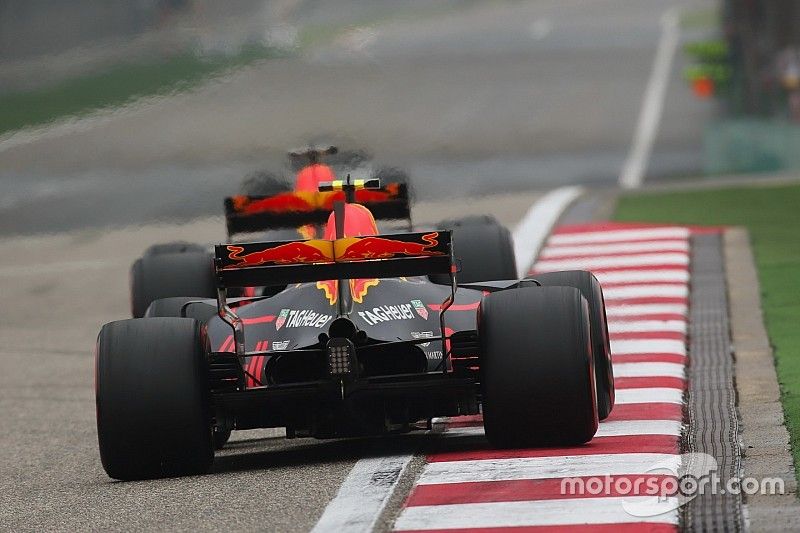 Daniel Ricciardo, Red Bull Racing RB13, leads Max Verstappen, Red Bull Racing RB13