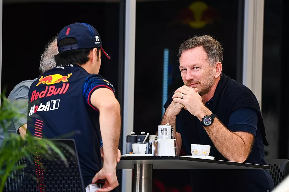 Sergio Perez, Red Bull Racing, with Christian Horner, Team Principal, Red Bull Racing
