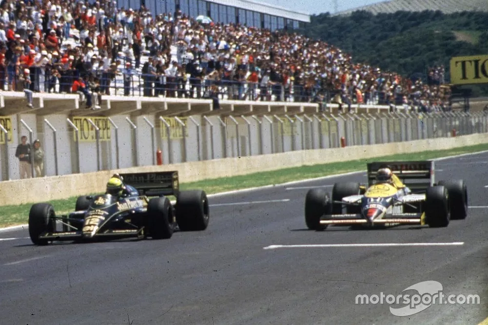 Ayrton Senna, Lotus; Nigel Mansell, Williams