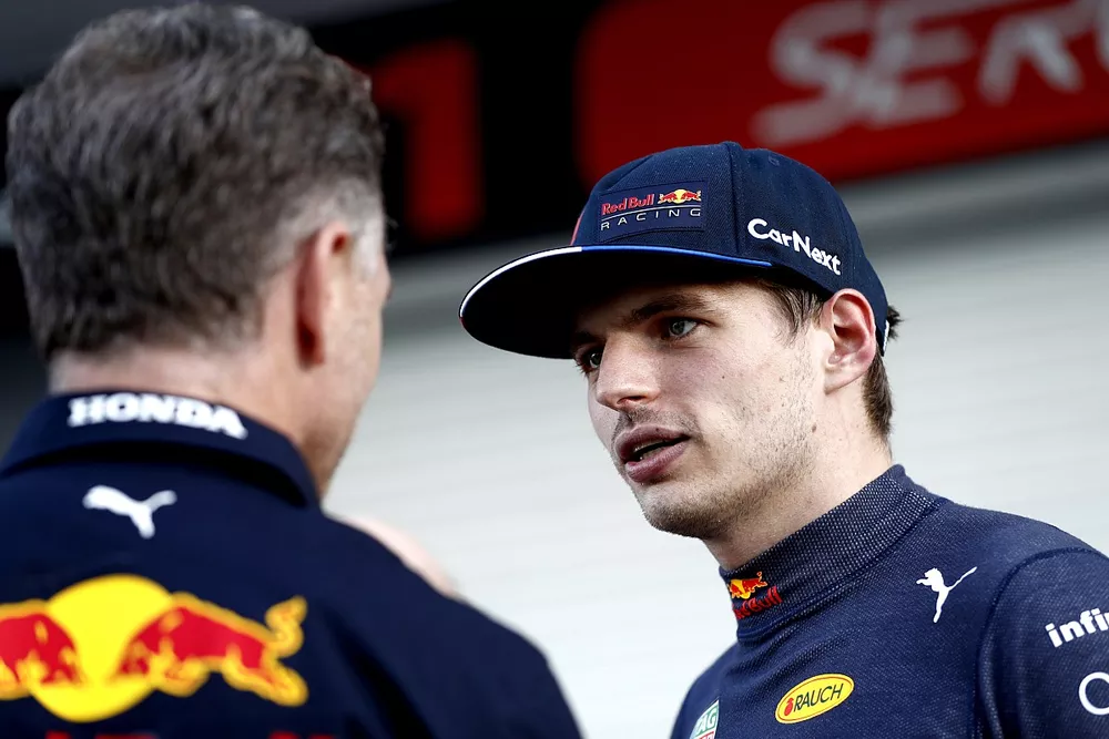 Christian Horner, Team Principal, Red Bull Racing and Max Verstappen, Red Bull Racing, 1st position, celebrate
