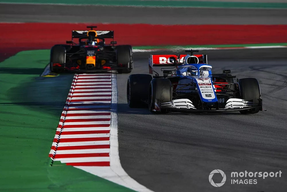 Nicholas Latifi, Williams FW43, leads Alex Albon, Red Bull Racing RB16