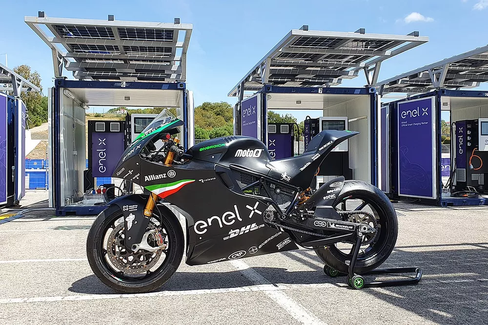 MotoE: Enel X with JuiceRoll Race Edition revolutionizes Motorcycle charging.