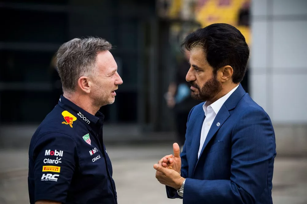Christian Horner, Team Principal, Red Bull Racing, with Mohammed Ben Sulayem, President, FIA