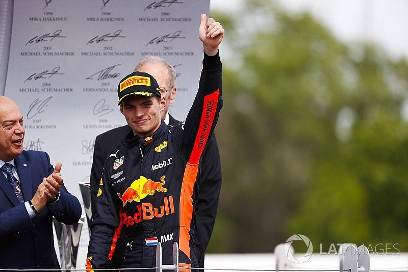 Max Verstappen, Red Bull Racing, 3rd position, arrives on the podium