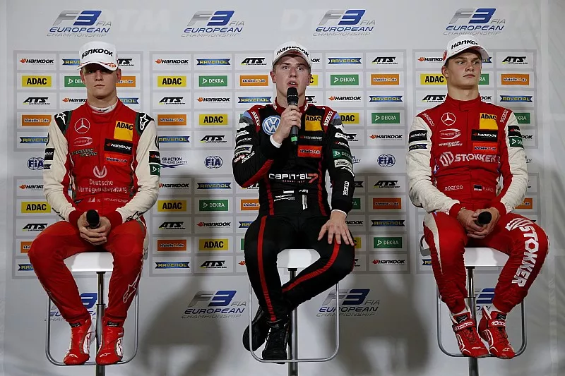 Press Conference, Mick Schumacher, PREMA Theodore Racing Dallara F317 - Mercedes-Benz, J&uuml;ri Vips, Motopark Dallara F317 - Volkswagen, Ralf Aron, PREMA Theodore Racing Dallara F317 - Mercedes-Benz