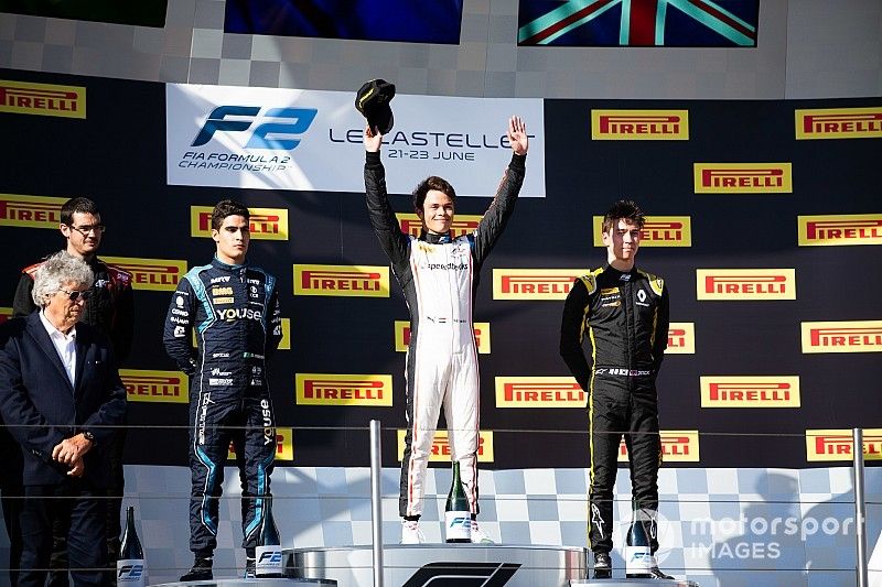 Race winner Nyck De Vries, ART Grand Prix , second place Sergio Sette Camara,	DAMS, third place Jack Aitken, Campos Racing