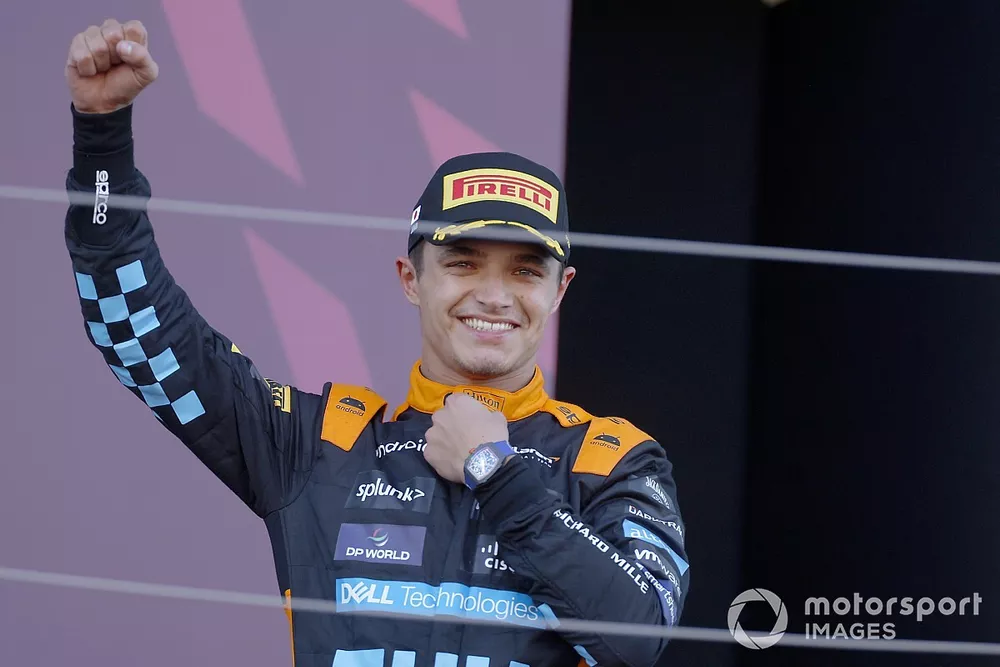 Lando Norris, McLaren, 2nd position, on the podium