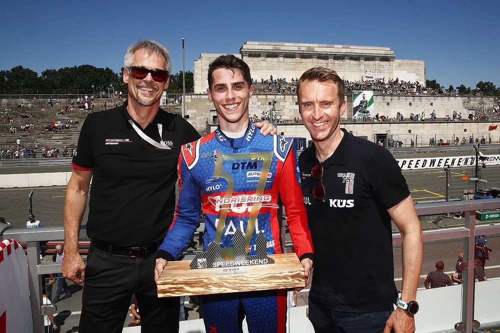 Podium: Thomas Laudenbach, head of  Porsche Motorsport, Thomas Preining, KuS Team Bernhard, Timo Bernhard, Team principal KuS Team Bernhard