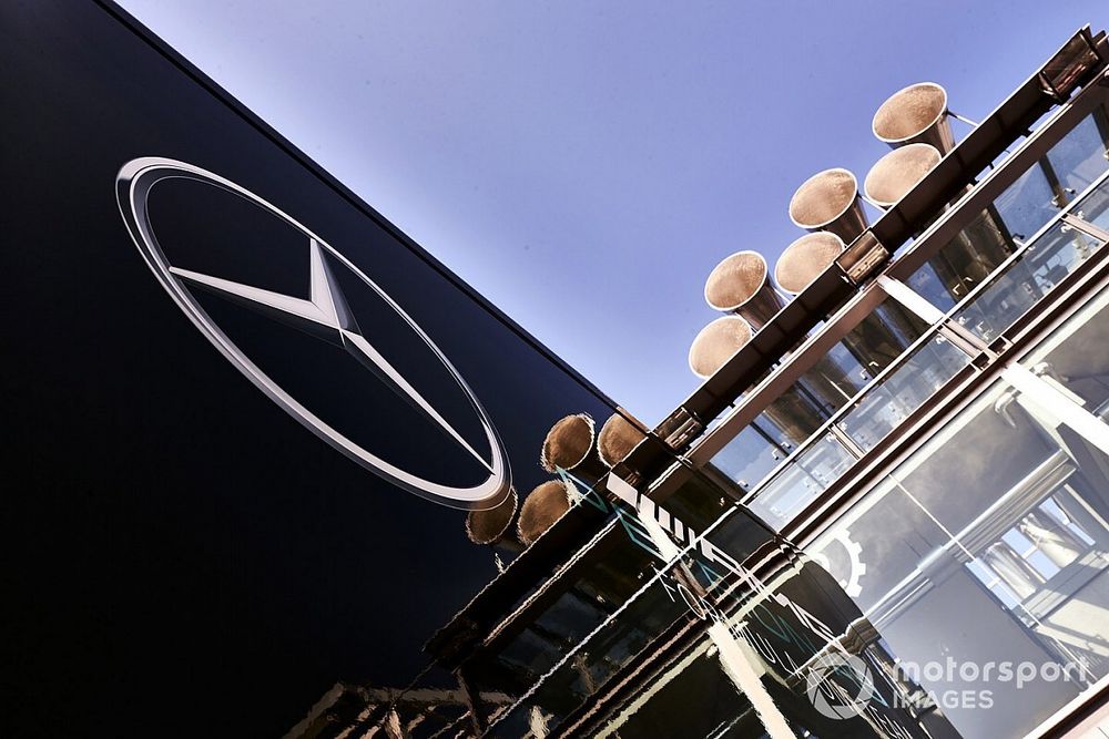 Mercedes logo on a team truck