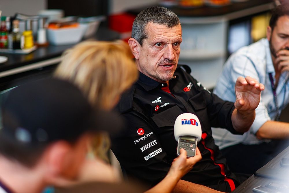 Guenther Steiner, Haas F1 team principal, talks to reporters