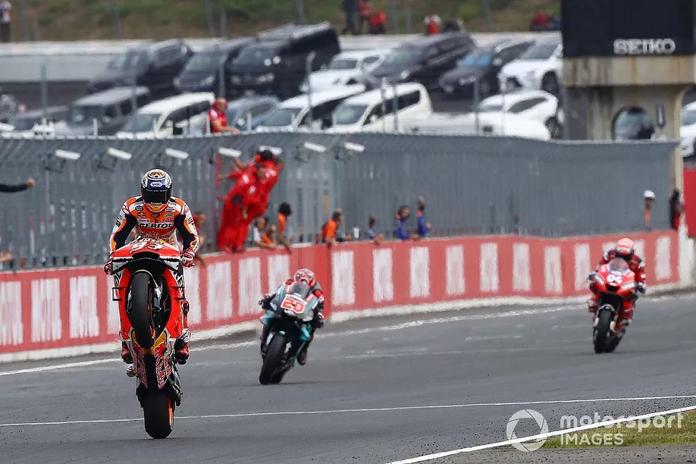 Race winner Marc Marquez, Repsol Honda Team, second place Fabio Quartararo, Petronas Yamaha SRT, third place Andrea Dovizioso, Ducati Team