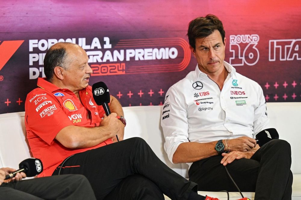 Peter Bayer, CEO, RB F1 Team, Frederic Vasseur, Team Principal and General Manager, Scuderia Ferrari, Toto Wolff, Team Principal and CEO, Mercedes-AMG F1 Team